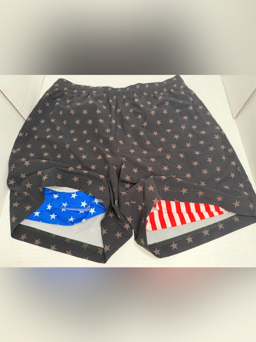 Chubbies Swim Trunks Mens Small Black Star Spangled 5.5" Inseam Patriotic Beach